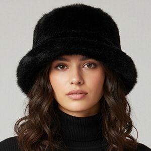 Black Fur Bucket Hat Winter Statement Style Trendy Fuzzy Cute Trendy